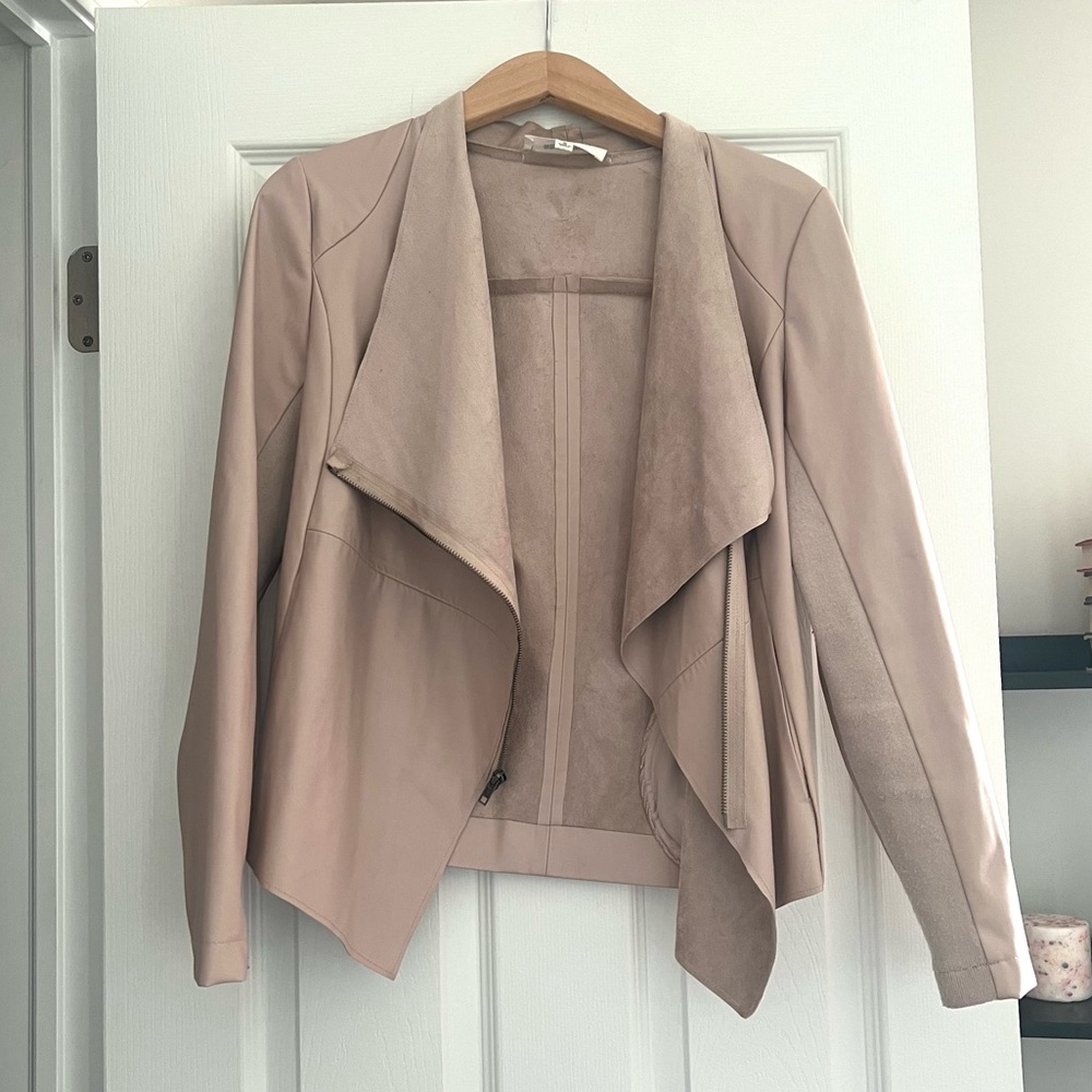 BB Dakota Faux Leather Moto Jacket with Asymmetrical Zip, Size Small Pink